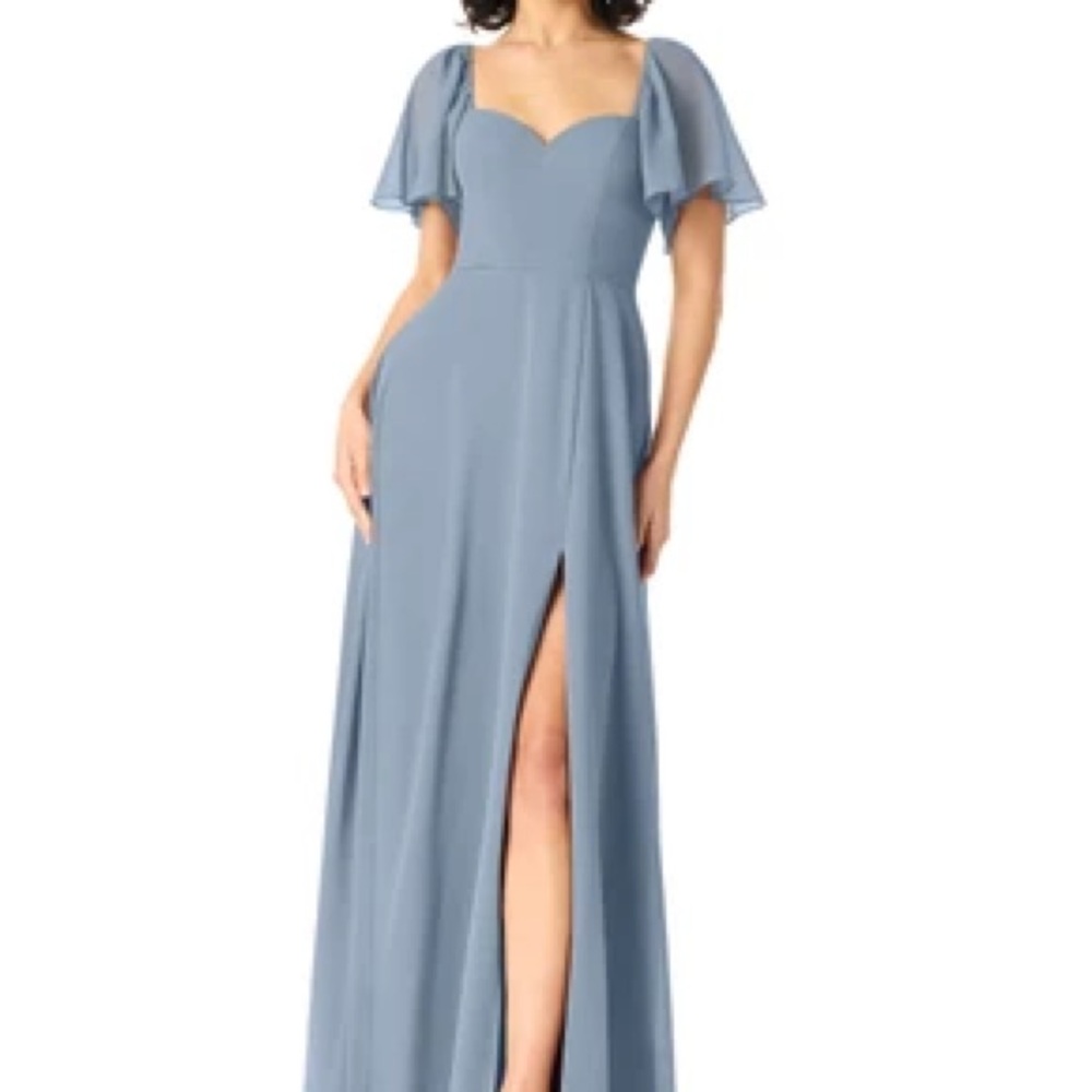 Azazie Dusty Blue Maxi Gown with Sweetheart Neckline and Flutter Sleeves
